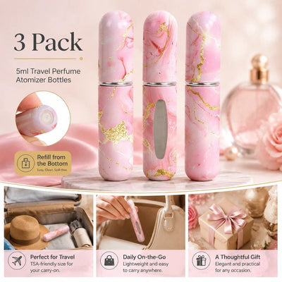 Soft Solid Tone 5ml Travel Perfume Vial, Bottom Refill Pocket Sized Fragrance Bottle 3 Pack, Pink