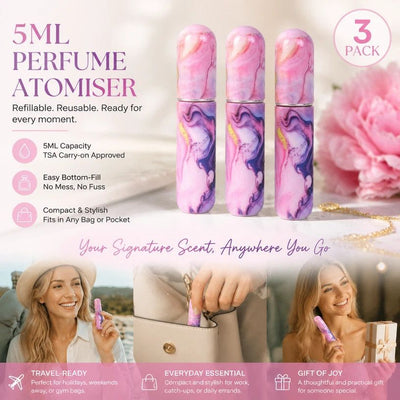 Shimmer Metallic Tone 5ml Refillable Mini Fragrance Vial, Bottom Fill Compact Holiday Perfume Bottle 3 Pack, Shimmer Purple