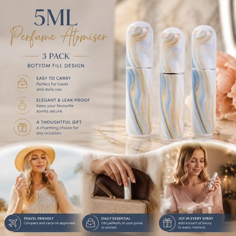 Pale Luminous Finish 5ml Travel Fragrance Vial, Bottom Refill Pocket Sized Perfume Container 3 Pack, Shimmer White