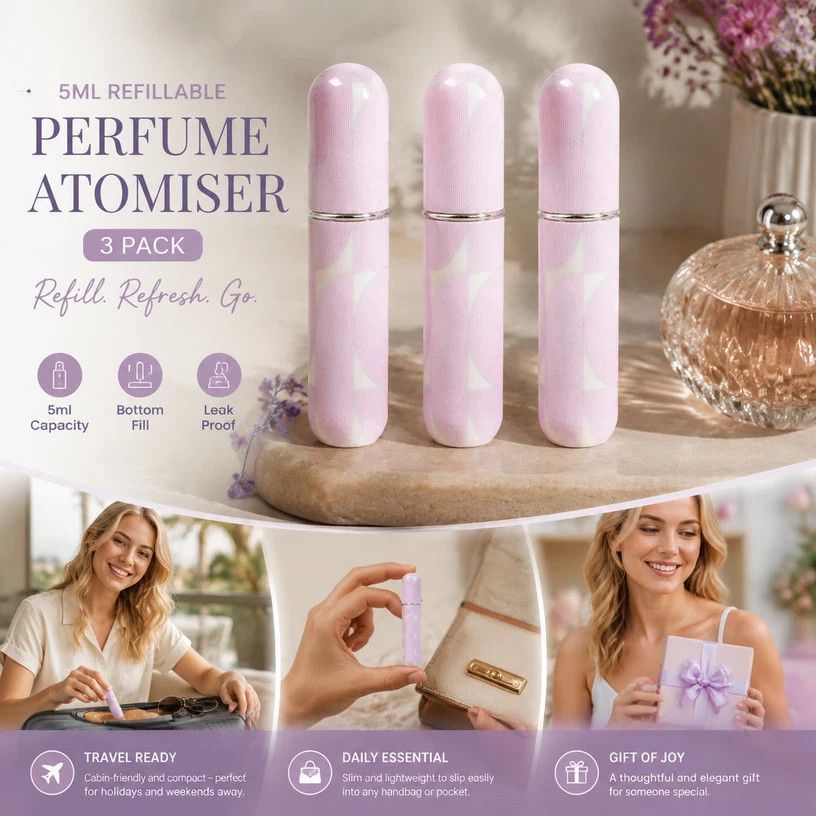 Soft Geometric Shade 5ml Mini Refillable Scent Vial, Bottom Fill Holiday Portable Perfume Bottle 3 Pack, Light Pink Geometric