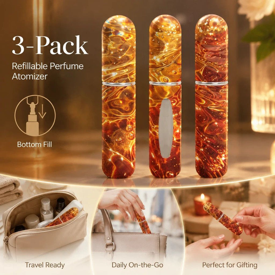 Vivid Iridescent Shade 5ml Portable Mini Fragrance Vial, Bottom Load Easy Refill Travel Perfume Bottle 3 Pack, Iridescent Red