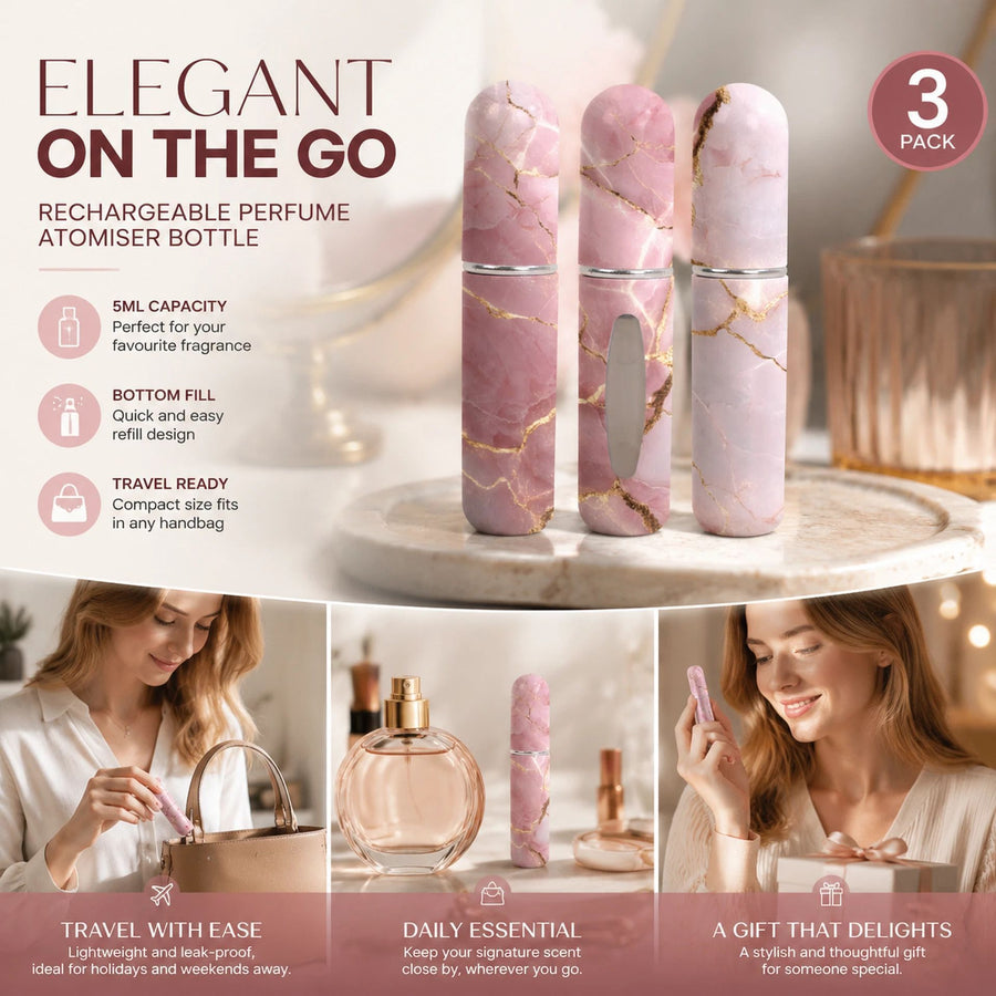 Delicate Sakura Tone 5ml Bottom Filling Perfume Atomiser, Portable Pocket Mini Fragrance Container 3 Pack, Sakura Pink