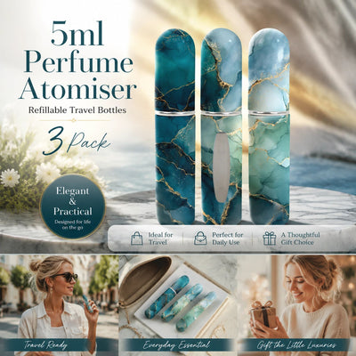 Natural Ocean Hue 5ml Portable Mini Fragrance Atomiser, Bottom Refill Compact Travel Pocket Vessel 3 Pack, Ocean Green