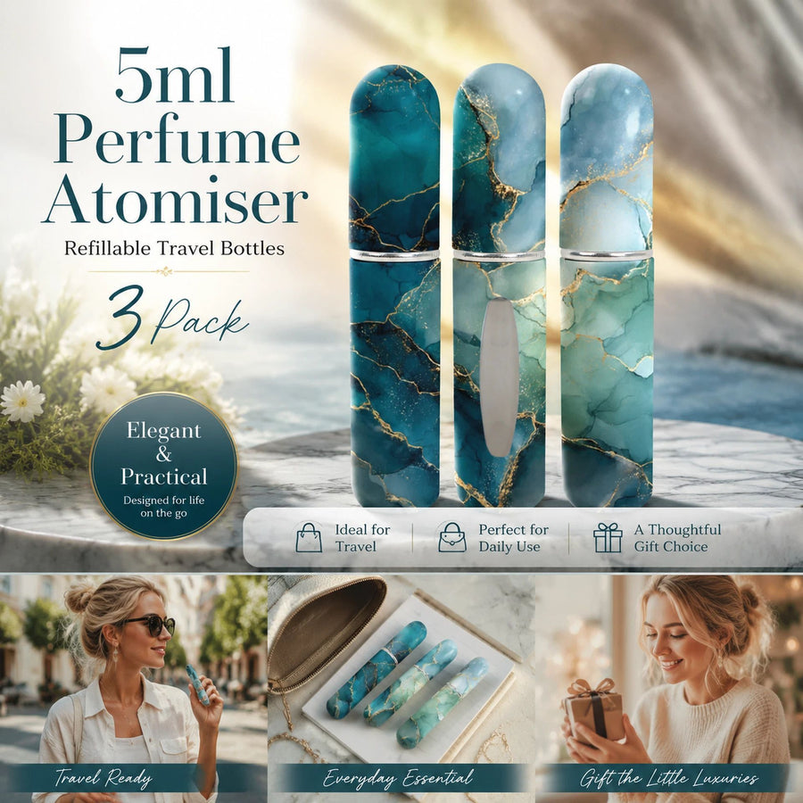 Natural Ocean Hue 5ml Portable Mini Fragrance Atomiser, Bottom Refill Compact Travel Pocket Vessel 3 Pack, Ocean Green