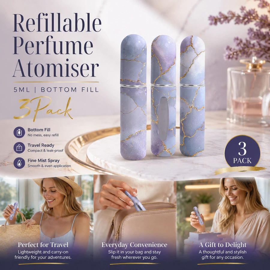 Hazy Dusty Purple 5ml Refillable Travel Perfume Container, Bottom Refill Easy Pocket Scent Bottle 3 Pack, Haze Purple