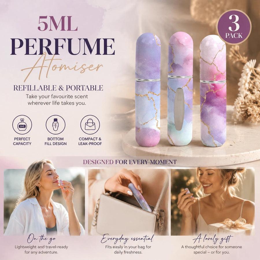 Dreamy Soft Pink 5ml Portable Mini Fragrance Atomiser, Bottom Loading Compact Holiday Scent Vessel 3 Pack, Dream Pink