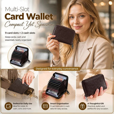 Handy Slim Litchi Grain Card Holder, Lightweight Multi-Slot Purse For ID Cards Spare Cash, Convenient Gift For Daily Commute, Brown Litchi Grain, 9 Card Slots & 2 Coin Pockets