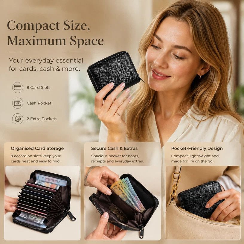 Sleek Lightweight Litchi Texture Card Purse, Unisex Functional Holder For Licence Cards Coins, Reliable Daily Gift Pick, Black Litchi Grain, 9 Card Slots & 2 Coin Pockets