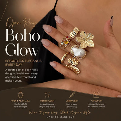 Stylish Large Sculpted Floral Split Band Rings, Popular Ins Pearl Rhinestone Inlaid Finger Jewellery, Light Gold, 6 Pack
