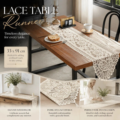 Chic Fringed Lace Table Runner, Minimalist Household Dining Table Cover, Beige, 33*91cm (13*36in)