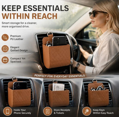 Comfort Sheepskin Texture Air Vent Holder, In-Car Storage Pocket For Daily Small Items, Brown