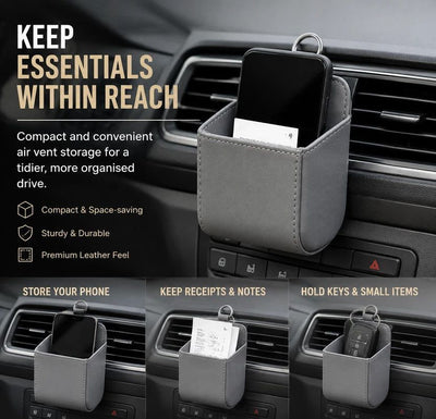 Sleek Sheepskin Car Air Outlet Storage Pouch, Universal Vehicle Sundries & Phone Holder Bag, Grey
