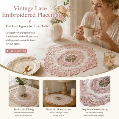 Lovely Ruffled Lace Edge Table Mat, Pink, Size L 31*42CM