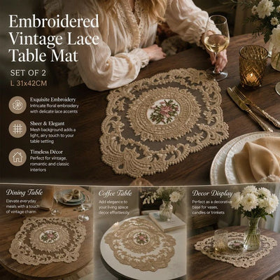 Soft Vintage Fringe Table Mat Combo, Camel, Size L 31*42CM, 2 Pcs