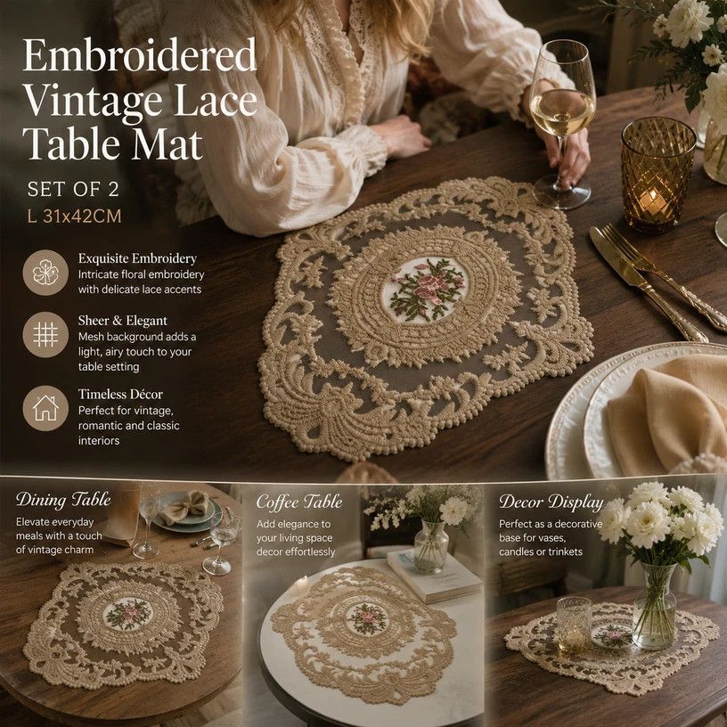 Soft Vintage Fringe Table Mat Combo, Camel, Size L 31*42CM, 2 Pcs