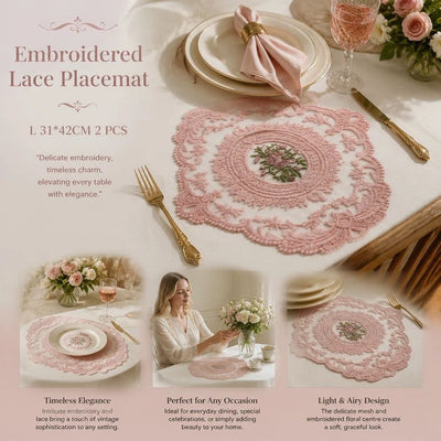 Lovely Ruffled Lace Edge Table Mat Combo, Pink, Size L 31*42CM, 2 Pcs