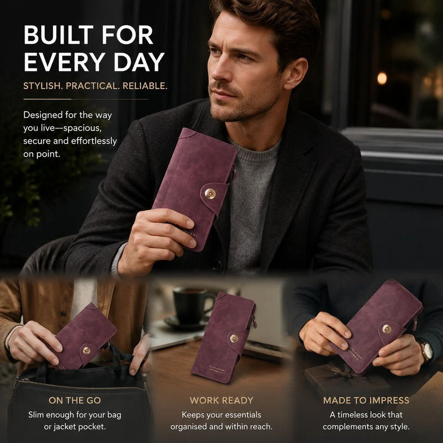 Classic Plain Long Men Wallet, Magnetic Handheld Money Clip With Large Capacity Card Slots, Premium Holiday Gift, Red