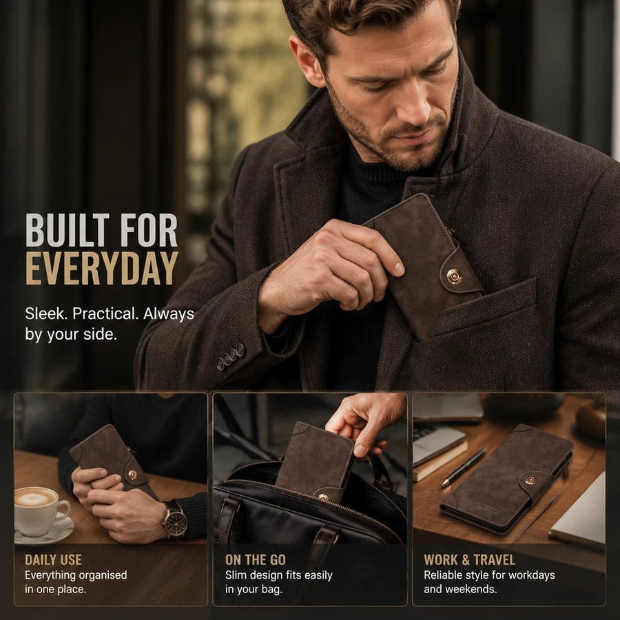 Retro All-Solid Long Men Hand Wallet, Magnetic Closure Portable Multi-Slot Billfold, Exquisite Gift For Daily Use, Coffee