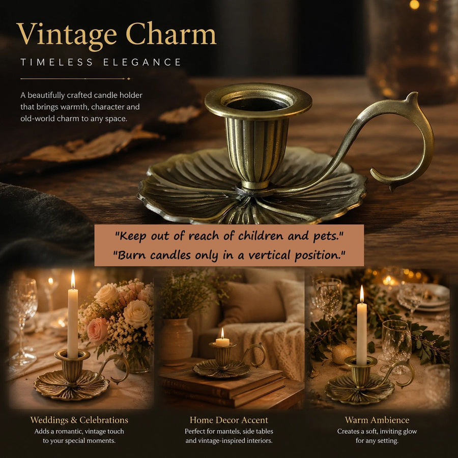 Antique Hand Held Candle Stand With Storage Tray, Classic Indoor Furnishing Decor, Ideal Decorative Gift, Bronze