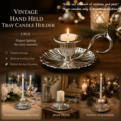 Retro Hand Carry Tray Candlestick 3 Pcs Set, Eye-Catching Living Room Accent, Practical Festival Present, Silver