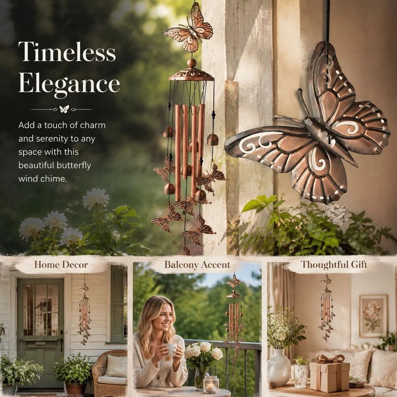 Retro Hollow Iron Butterfly Wind Spinner Bell, Metal Hanging Ornament For Garden Patio, Exquisite Housewarming Present