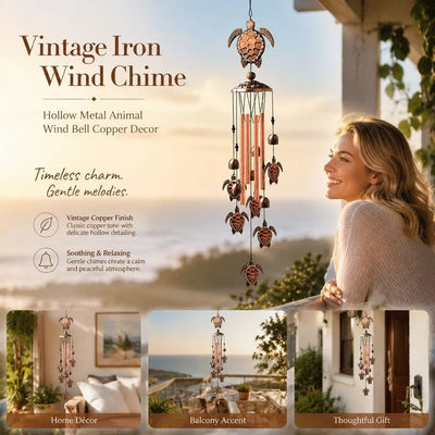 Retro Hollow Metal Tortoise Wind Bell, Iron Wind Chime Hanging Decor For Balcony Garden, Thoughtful New Home Gift