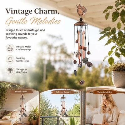 Antique Iron Ladybug Wind Spinner Chime, Hollow Copper Hanging Bell Ornament For Yard, Beautiful Patio Present