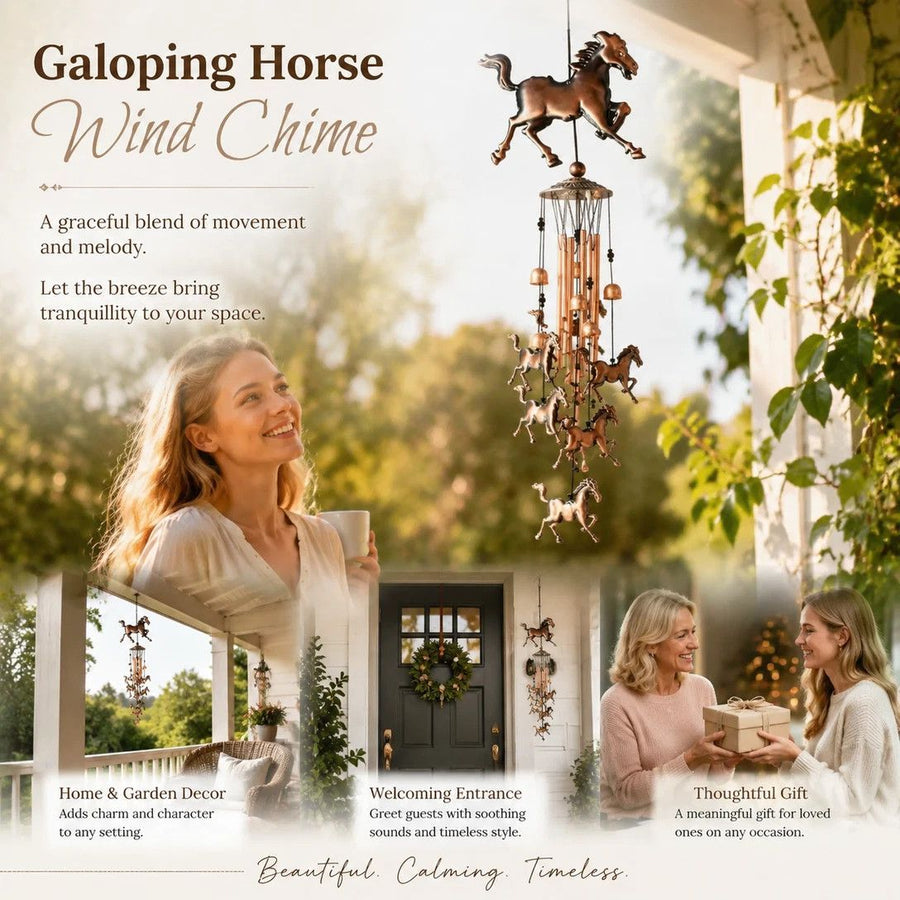 Retro Iron Pegasus Wind Spinner Bell, Hollow Copper Metal Hanging Ornament For Balcony Garden, Unique Yard Gift