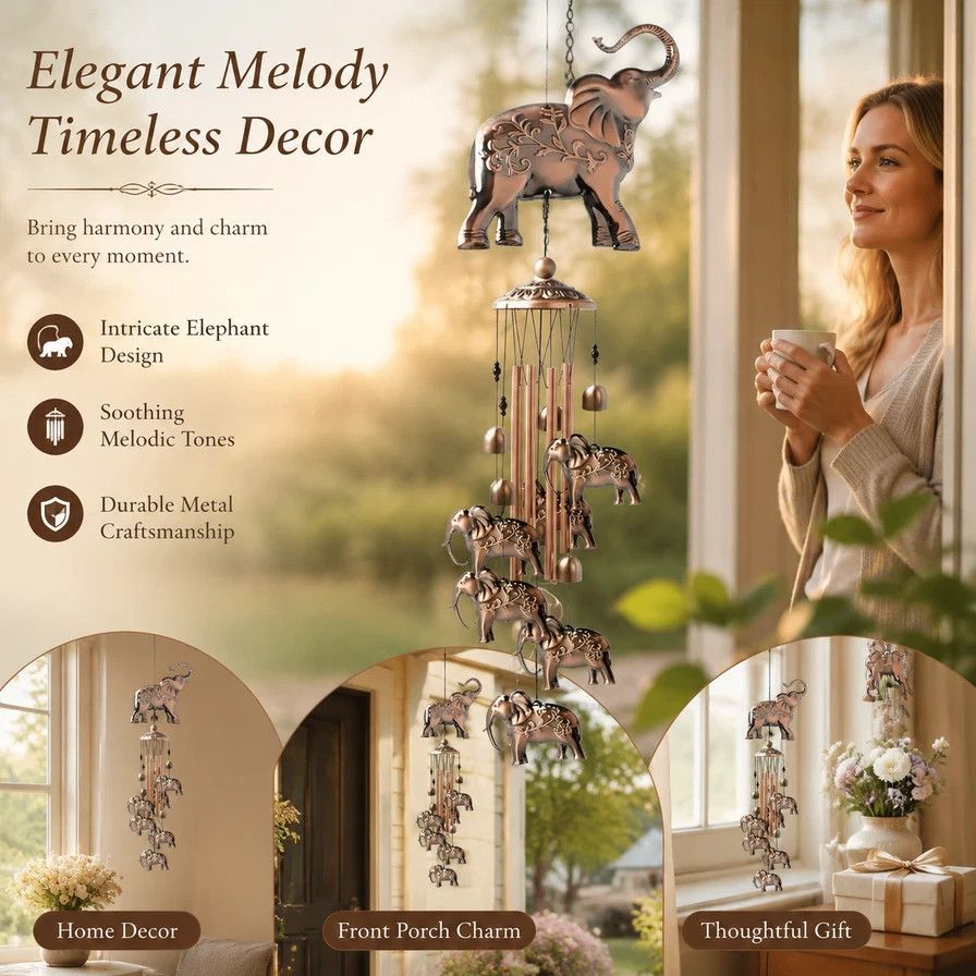 Antique Hollow Metal Elephant Wind Chime, Iron Craft Wind Bell Hanging Decor For Patio, Charming Outdoor Present