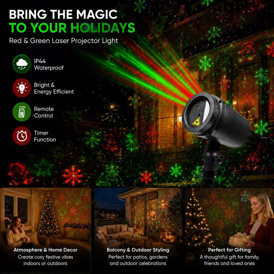 Outdoor Waterproof Red Green Laser Projector Light, Multi Pattern Christmas Halloween Yard Lamp, Nice Holiday Gift