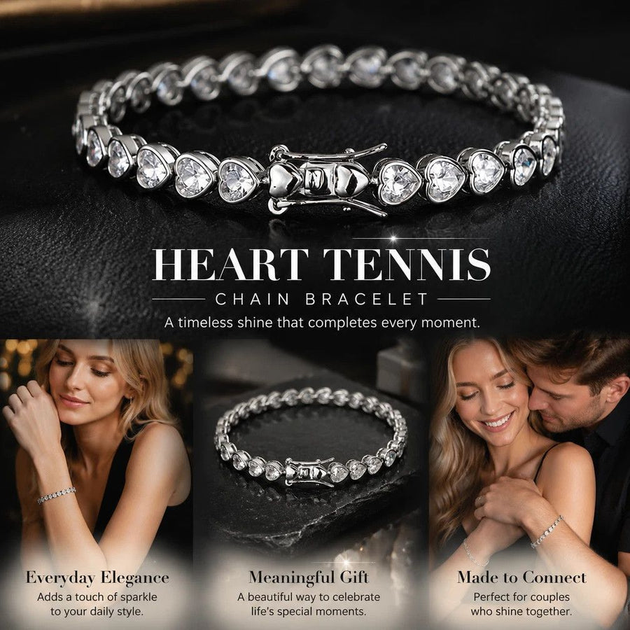 4*4mm Heart Bezel Set Tennis Bracelet, Copper Inlaid Zircon Hip Hop Single Line Bracelet, Romantic Couple Gift, 7 Inch 18cm Silver Tone