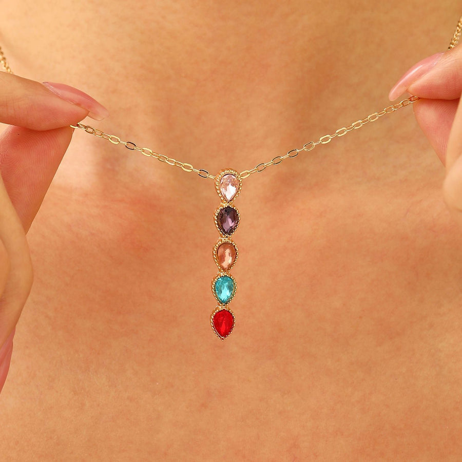 Oval Time Gem Glass Alloy Pendant Necklace, KC Gold Tone, Lovely Daily & Party Jewelry Gift For Her