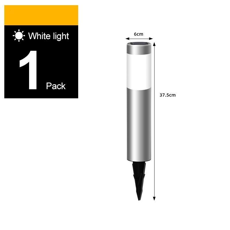 Short Solar Stainless Steel Cylinder Lawn Light, Waterproof LED Walkway Lamp For Home Yard, Silver Cool White, 37x6cm, Compact Balcony Decor Gift