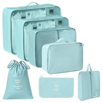 Travel Storage Bags, Clothing Packing Organizer For Suitcase, Upgraded 7 Pcs Travel Organiser Set, Light Blue, Practical Holiday Travel Gift