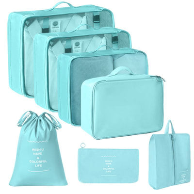 Luggage Clothes Storage Pouches, Travel Packing Organizer For Garments & Underwear, Upgraded 7 Pcs Kit, Bright Blue, Nice Vacation Accessory Gift