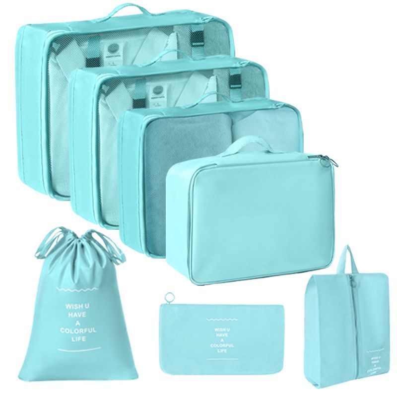 Luggage Clothes Storage Pouches, Travel Packing Organizer For Garments & Underwear, Upgraded 7 Pcs Kit, Bright Blue, Nice Vacation Accessory Gift