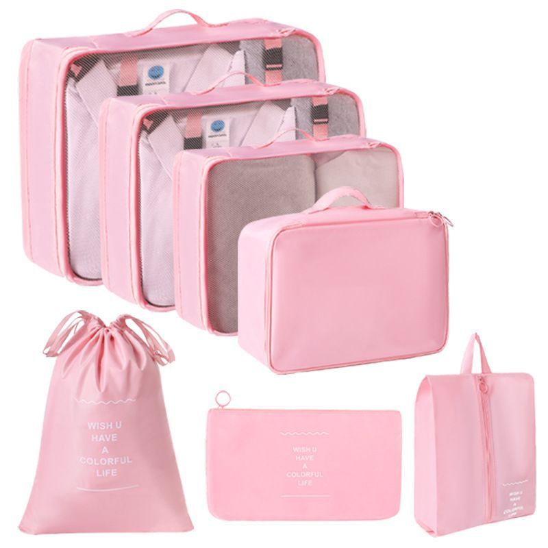 Multi-Size Travel Packing Bags, Garment & Lingerie Storage Organizer For Luggage, Upgraded 7 Pcs Set, Pink, Lovely Travel Surprise Gift