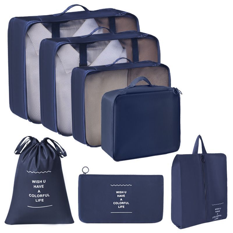 Travel Suitcase Clothes Organiser Pouches, Lightweight Travel Storage Kit For Outings, Upgraded 7 Pcs Pack, Navy Blue, Great Business Trip Gift