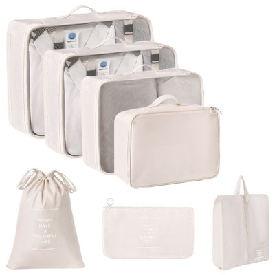 Luggage Clothing Sorting Storage Bags, Underwear Organizer Pouches For Journey, Upgraded 7 Pcs Set, Beige, Elegant Travel Prep Gift