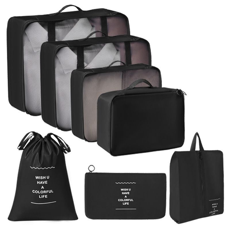 Travel Packing Organizer Pouches, Multi-Function Clothes Storage Bags For Suitcase, Upgraded 7 Pcs Kit, Black, Versatile Outdoor Travel Gift