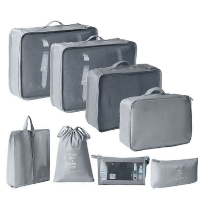 8 Pcs Travel Clothes Sorting Pouches, Suitcase Garment Organizer Kit With Independent Cosmetic Bag, Grey, Convenient Short Journey Gift