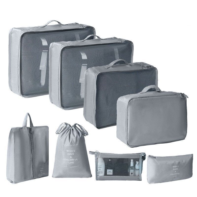 8 Pcs Travel Clothes Sorting Pouches, Suitcase Garment Organizer Kit With Independent Cosmetic Bag, Grey, Convenient Short Journey Gift