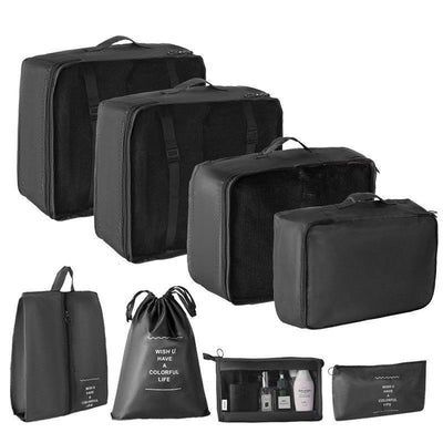 8 Pcs Travel Clothes Sorting Storage Set, Suitcase Garment Pouches With Independent Cosmetic Bag, Black, Versatile Short Vacation Gift