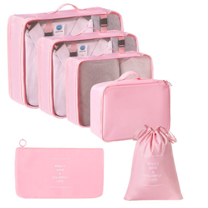 Portable Luggage Clothing Organizer Pouches For Travel, 6 Pcs Lightweight Packing Kit, Pink, Convenient Overnight Trip Gift