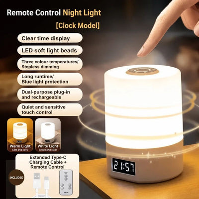 Multifunctional LED Clock Night Lamp, Touch & Remote Control, Time Display, 3 Color Dimmable, Plug & Charge Lamp, Perfect For Bedroom, Study, Birthday Present