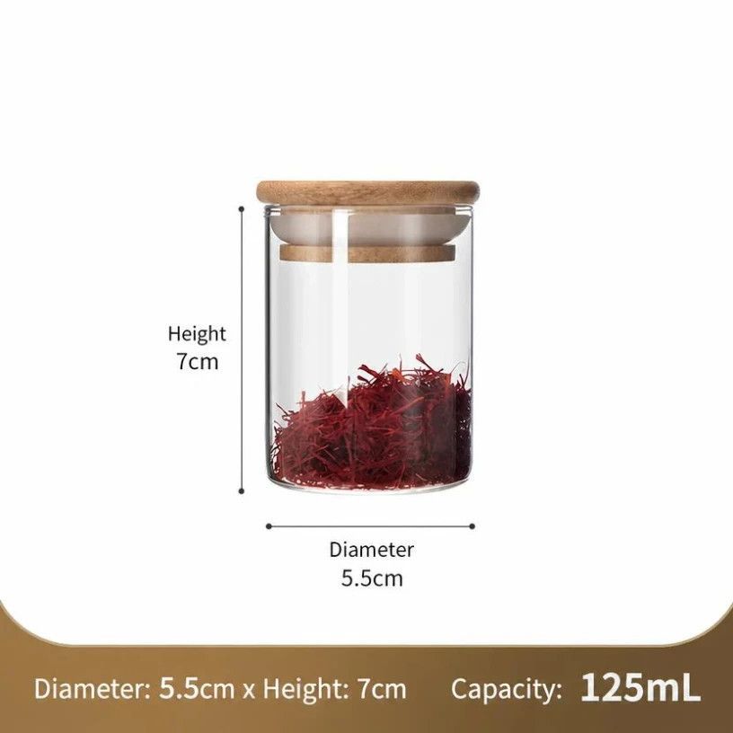 Food Grade Glass Storage Canister, Airtight Bamboo Lid Design, Kitchen Moisture Proof Organizer, 5.5cm*7cm, 125ml, Great Kitchen Decor Gift