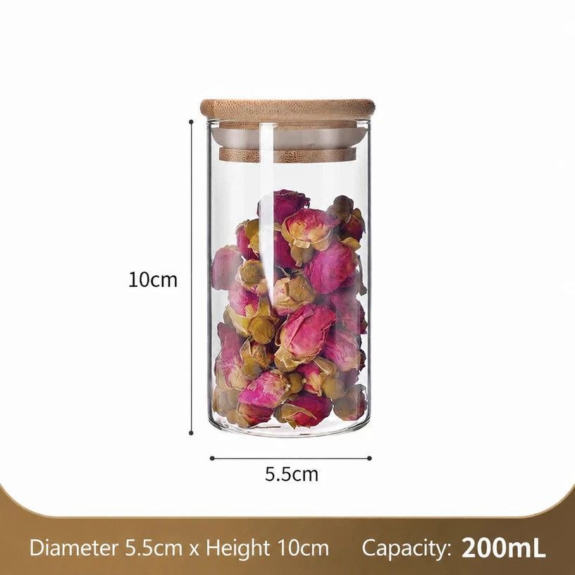 Kitchen Transparent Sealed Glass Jar With Bamboo Lid, Airtight Food Storage Container, 5.5cm*10cm, 200ml, Ideal Daily Kitchen Gift