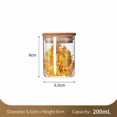 Food Safe Airtight Glass Canister, Bamboo Lid Kitchen Storage Container, Visible Design, 6.5cm*8cm, 200ml, Stylish Kitchen Gift