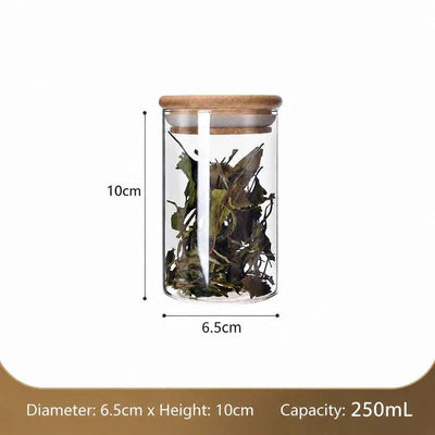 Clear Sealed Glass Storage Jar With Bamboo Lid, Kitchen Organizer For Dry Food, 6.5cm*10cm, 250ml, Thoughtful Household Present