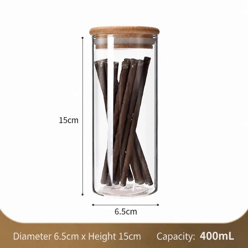 Transparent Food Grade Glass Container, Sealed Bamboo Lid Storage Jar For Kitchen, 6.5cm*15cm, 400ml, Perfect Kitchen Prep Gift
